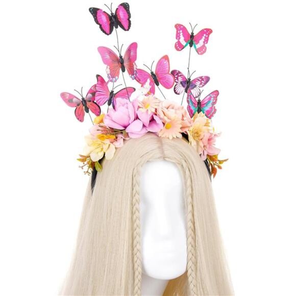Pink Butterfly Fascinator Headband | Monarch Flower Crown for Women, Tea Party - Picture 6 of 6